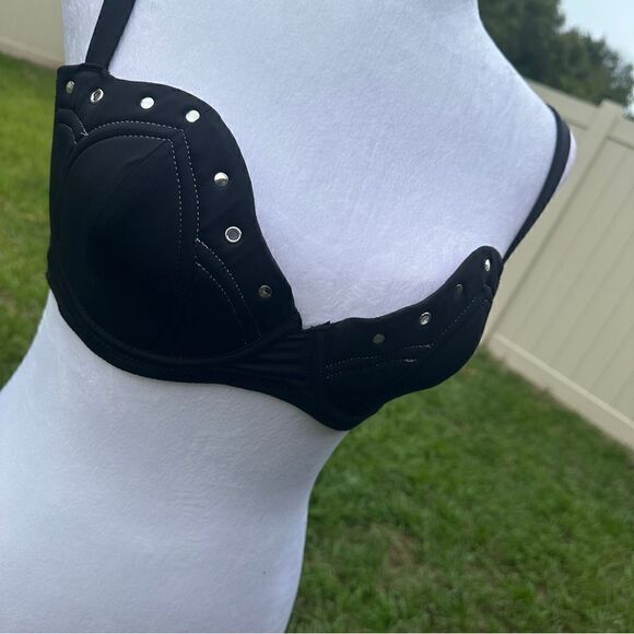 NWT Thistle & Spire black Carina rivet studded underwire bra lingerie - Picture 3 of 11